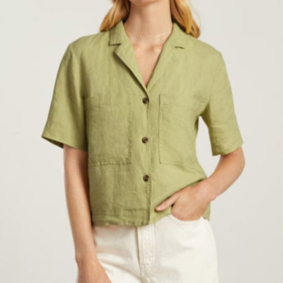 Everlane Tops - Everlane The Linen Workwear Shirt Button Front - Leek Green - size S - NWT